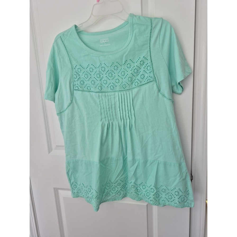 American Sweetheart Mint‎ Green Summer Eyelet Blouse Size L